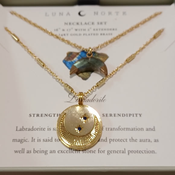 2 LUNA NORTE 14K GOLD PLATED LABRADORITE MOON GEM - Picture 2 of 7